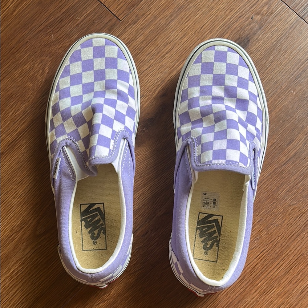 Vans Purple Checkerboard Slip-On Sneakers